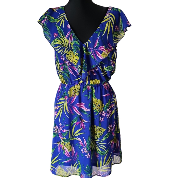 Divided Dresses & Skirts - Divided by H&M Tropical Ruffled Blue Romper Dress Women's Size 8